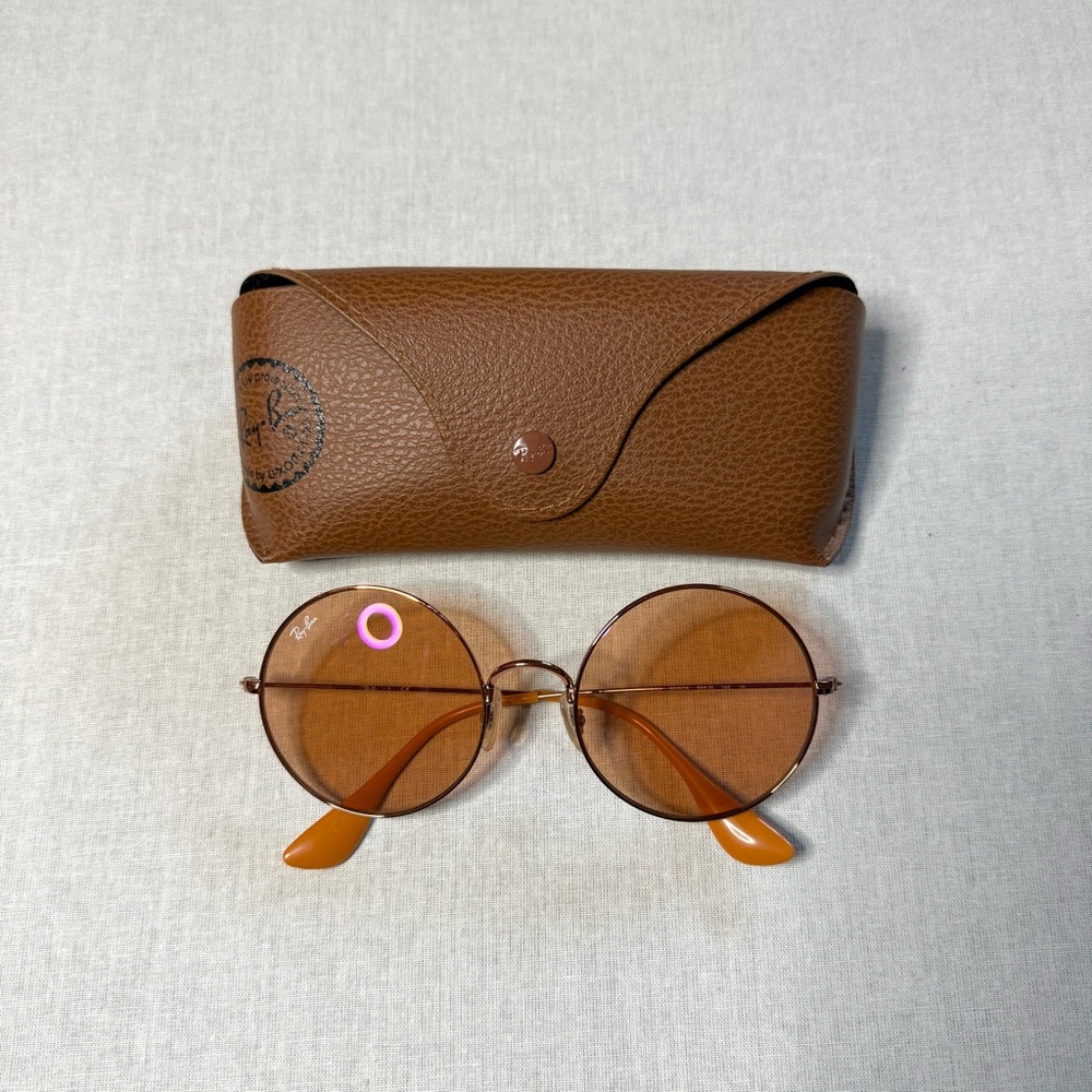 Ray-Ban Orange Round Sunglasses with Matching Brown Case